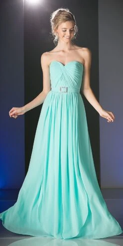 Cinderella Divine C7460 Flowy Chiffon Strapless Dress Full Length Dress(Flowy Chiffon Empire Waist Dress Full Length Dress Sky Blue)