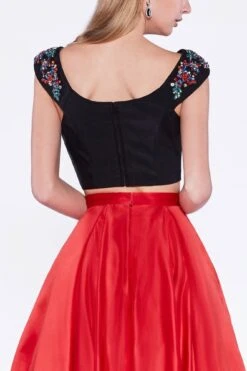 Cinderella Divine CA316 Off The Shoulder Two Piece A-Line Gown Floral Sleeve(Off The Shoulder Two Piece A Line Gown Black White Floral Sleeve) -Discount Dress Shops ca316 black red back