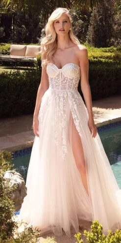 Ladivine CB065W Strapless A-Line Layered Tulle Bridal Gown Floral Applique(Cinderella Divine Cb065 Strapless A Line Layered Tulle Bridal Gown Floral Applique)