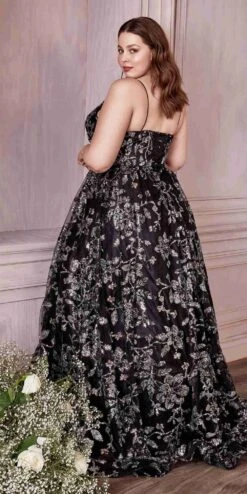 Cinderella Divine CB073 Floor Length Luminescent Floral Sequin Print Ball Gown(Floor Length Luminescent Floral Sequin Print Ball Gown By Cinderella Divine Cb073) -Discount Dress Shops cb073c black 1