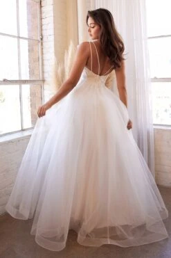 Cinderella Divine CD0154W Long Layered Tulle Dress Beaded Applique Bodice(Long A Line Off White Layered Tulle Dress With Beaded Applique Bodice) -Discount Dress Shops cd0154w 3 1