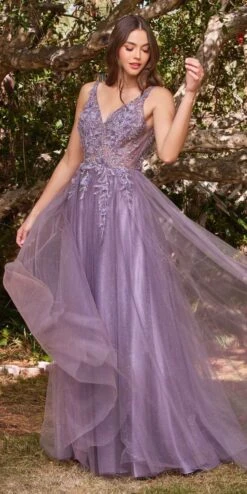 Cinderella Divine CD0181 Long Lace Floral A-Line Tulle/Lace Dress(Long Lace Floral A Line Tulle Lace Dress By Cinderella Divine Cd0181) -Discount Dress Shops cd0181 englishviolet