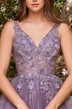 Cinderella Divine CD0181 Long Lace Floral A-Line Tulle/Lace Dress(Long Lace Floral A Line Tulle Lace Dress By Cinderella Divine Cd0181) -Discount Dress Shops cd0181 englishviolet 1