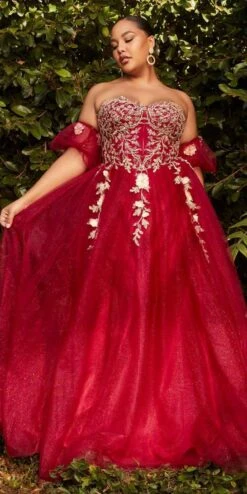 Cinderella Divine CD0191 Strapless Layered Tulle Gown(Cinderella Divine Cd0191 Strapless Layered Tulle Gown) -Discount Dress Shops cd0191c red