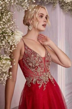 Cinderella Divine CD0195 Dress Long A-Line Layered Tulle Gown(Cinderella Divine Cd0195 Dress Long A Line Layered Tulle Gown) -Discount Dress Shops cd0195 cinderella divine burgundy gold zoom