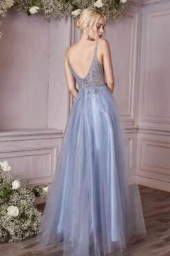 Cinderella Divine CD0195 Dress Long A-Line Layered Tulle Gown(Cinderella Divine Cd0195 Dress Long A Line Layered Tulle Gown) -Discount Dress Shops cd0195 cinderella divine smoky blue back