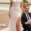 Ladivine CD0203W Long Off The Shoulder Sequin Wedding Gown With Slit(Ladivine Cd0203w Long Off The Shoulder Sequin Wedding Gown With Slit)