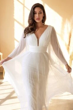 Cinderella Divine CD242W Pleated Chiffon Long Sleeve Gown(Pleated Chiffon Long Sleeve Gown By Cinderella Divine Cd242w) -Discount Dress Shops cd242w 2