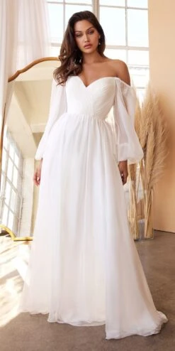 Cinderella Divine CD243W Sweetheart Sheer Sleeve Chiffon Dress(Cinderella Divine Cd243w Sweetheart Sheer Sleeve Chiffon Dress)