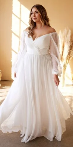 Cinderella Divine CD243W Sweetheart Sheer Sleeve Chiffon Dress(Cinderella Divine Cd243w Sweetheart Sheer Sleeve Chiffon Dress) -Discount Dress Shops cd243wc