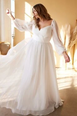 Cinderella Divine CD243W Sweetheart Sheer Sleeve Chiffon Dress(Cinderella Divine Cd243w Sweetheart Sheer Sleeve Chiffon Dress) -Discount Dress Shops cd243wc 1