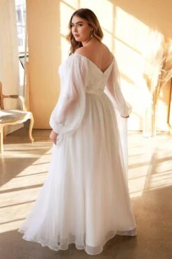Cinderella Divine CD243W Sweetheart Sheer Sleeve Chiffon Dress(Cinderella Divine Cd243w Sweetheart Sheer Sleeve Chiffon Dress) -Discount Dress Shops cd243wc 3