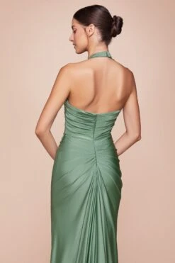Ladivine CD796C Dress Stretch Satin Halter Fitted Curve Gown(Ladivine Cd796c Dress Stretch Satin Halter Fitted Curve Gown) -Discount Dress Shops cd796 dark sage 3