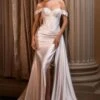 Ladivine CD803W Off The Shoulder Lace & Satin Fitted Wedding Gown(Ladivine Cd803w Off The Shoulder Lace Satin Fitted Wedding Gown)