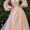Cinderella Divine CD948 Princess-Like A-Line Tulle Gown Removable Blouson Sleeves(Princess Like Dusty Rose A Line Tulle Gown Removable Blouson Sleeves)
