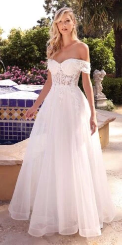 Cinderella Divine CD961W Long Lace Off The Shoulder Bridal Gown(Long Lace Off The Shoulder Bridal Gown By Cinderella Divine Cd961w)