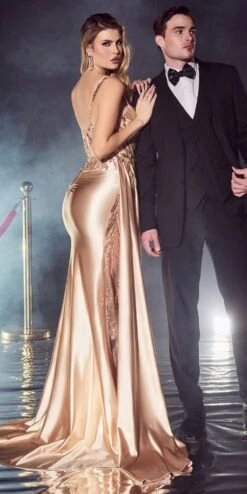 Ladivine CDS417 Floor Length Soft Satin Fitted Gown With Side Sash(Ladivine Cds417 Floor Length Soft Satin Fitted Gown With Side Sash) 11 Ladivine CDS417 Floor Length Soft Satin Fitted Gown With Side Sash(Ladivine Cds417 Floor Length Soft Satin Fitted Gown With Side Sash) -Discount Dress Shops cds417 champagne 2