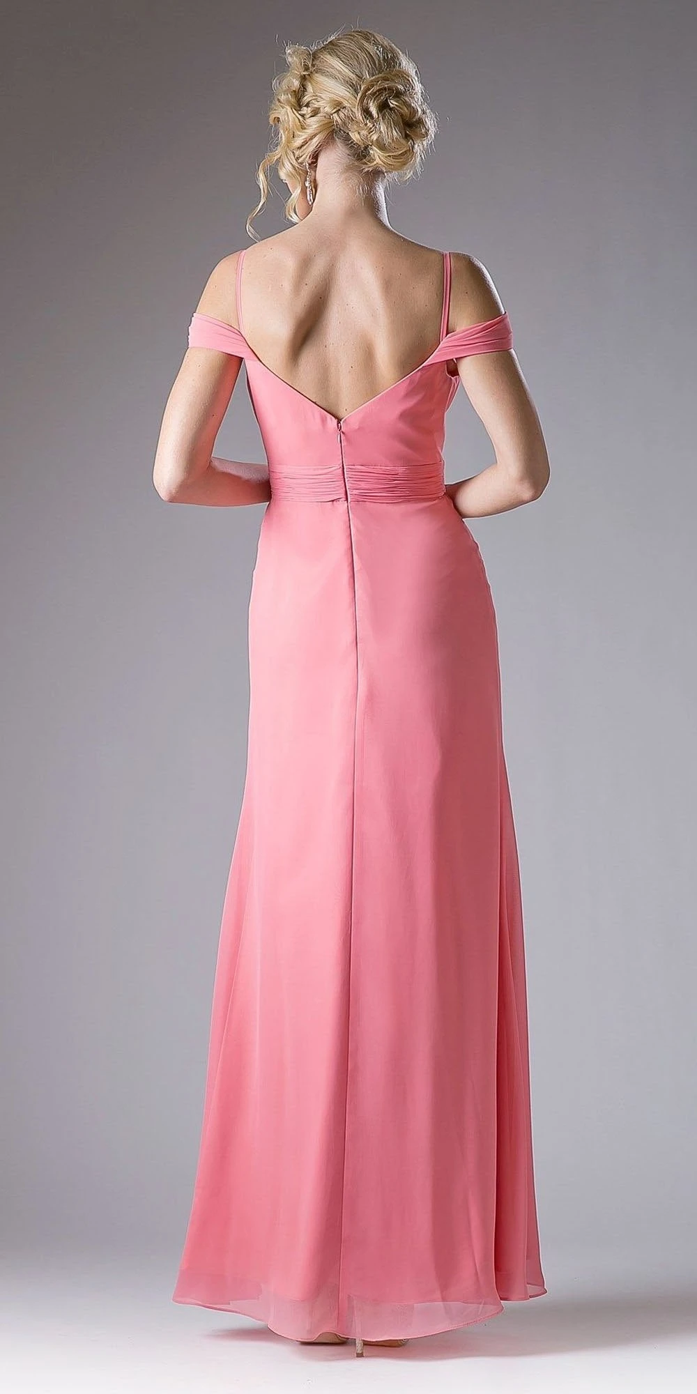 Cinderella Divine CH527 Cold Shoulder Pleated Bodice Long Dress V-Back(Champagne Cold Shoulder Pleated Bodice Long Formal Dress V Back) 3 Cinderella Divine CH527 Cold Shoulder Pleated Bodice Long Dress V-Back(Champagne Cold Shoulder Pleated Bodice Long Formal Dress V Back) - Image 3