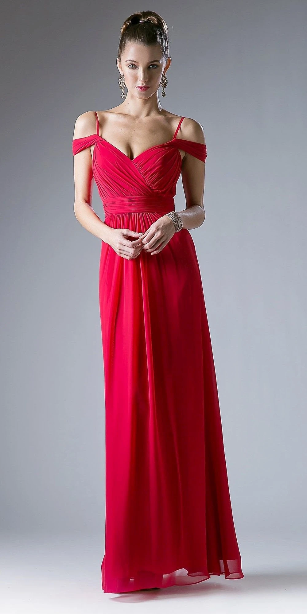 Cinderella Divine CH527 Cold Shoulder Pleated Bodice Long Dress V-Back(Champagne Cold Shoulder Pleated Bodice Long Formal Dress V Back) 4 Cinderella Divine CH527 Cold Shoulder Pleated Bodice Long Dress V-Back(Champagne Cold Shoulder Pleated Bodice Long Formal Dress V Back) - Image 4