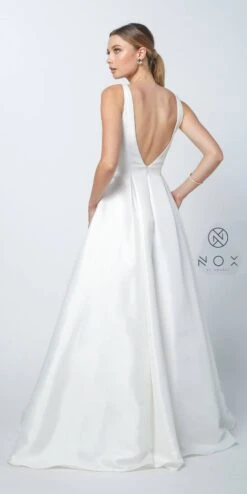Nox Anabel E156W Long A-Line Dress V-Neck With Pockets(Nox Anabel E156 Long A Line Dress V Neck And Back With Pockets) -Discount Dress Shops e156 nox anabel white back 0d6db6f0 d787 4419 b7b9 c9fd7b72cb93