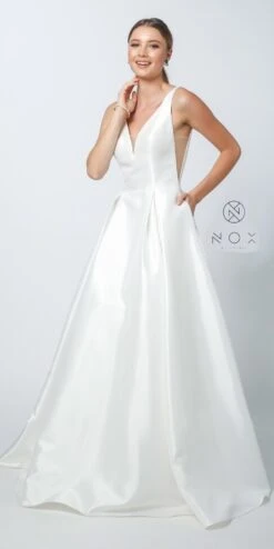 Nox Anabel E156W Long A-Line Dress V-Neck With Pockets(Nox Anabel E156 Long A Line Dress V Neck And Back With Pockets) -Discount Dress Shops e156 nox anabel white 466b6b6d d924 459b a4e3 b19e0992fb0f