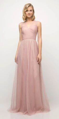 Ladivine ET320 Illusion V-Neck And Back Long Formal Dress Sleeveless(Mauve Illusion V Neck And Back Long Formal Dress Sleeveless) -Discount Dress Shops et320 blush