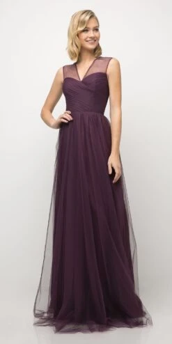 Ladivine ET320 Illusion V-Neck And Back Long Formal Dress Sleeveless(Mauve Illusion V Neck And Back Long Formal Dress Sleeveless) -Discount Dress Shops et320 dark plum