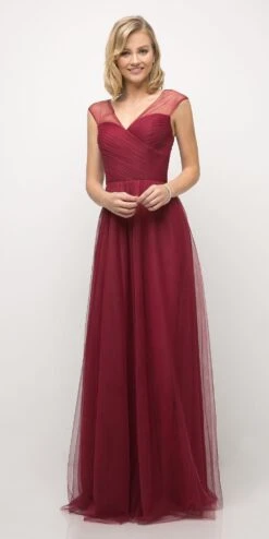 Ladivine ET320 Illusion V-Neck And Back Long Formal Dress Sleeveless(Mauve Illusion V Neck And Back Long Formal Dress Sleeveless) -Discount Dress Shops et320 deepred