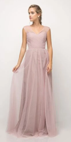 Ladivine ET320 Illusion V-Neck And Back Long Formal Dress Sleeveless(Mauve Illusion V Neck And Back Long Formal Dress Sleeveless) -Discount Dress Shops et320 dusty rose