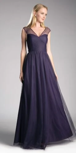 Ladivine ET320 Illusion V-Neck And Back Long Formal Dress Sleeveless(Mauve Illusion V Neck And Back Long Formal Dress Sleeveless) -Discount Dress Shops et320 eggplant
