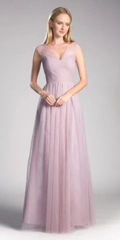 Ladivine ET320 Illusion V-Neck And Back Long Dress(French Lilac Illusion V Neck And Back Long Formal Dress Sleeveless) -Discount Dress Shops et320 mauve