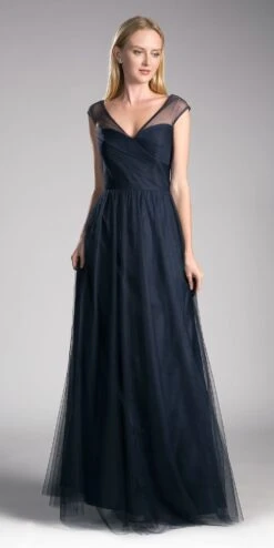 Ladivine ET320 Illusion V-Neck And Back Long Dress(French Lilac Illusion V Neck And Back Long Formal Dress Sleeveless) -Discount Dress Shops et320 navy