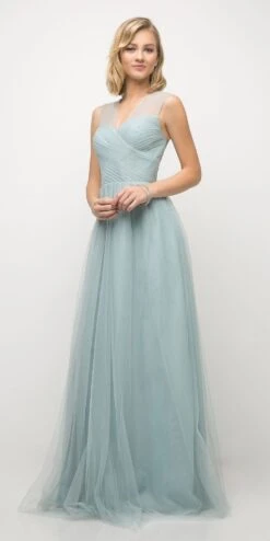 Ladivine ET320 Illusion V-Neck And Back Long Dress(French Lilac Illusion V Neck And Back Long Formal Dress Sleeveless) -Discount Dress Shops et320 robinblue