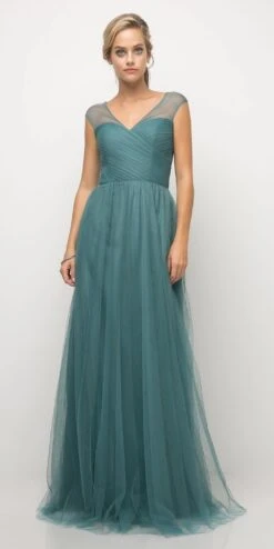 Ladivine ET320 Illusion V-Neck And Back Long Dress(French Lilac Illusion V Neck And Back Long Formal Dress Sleeveless) -Discount Dress Shops et320 teal