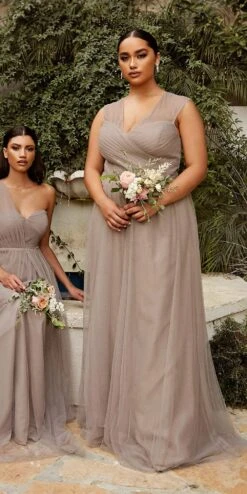 Ladivine ET320 Illusion V-Neck And Back Long Dress(French Lilac Illusion V Neck And Back Long Formal Dress Sleeveless) -Discount Dress Shops et322 et320 sand