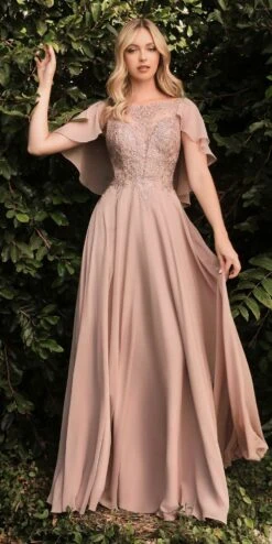 Cinderella Divine HT101 A-Line Chiffon Gown With Caplet(A Line Chiffon Gown With Caplet By Cinderella Divine Ht101) -Discount Dress Shops ht101 mocha