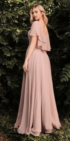 Cinderella Divine HT101 A-Line Chiffon Gown With Caplet(A Line Chiffon Gown With Caplet By Cinderella Divine Ht101) -Discount Dress Shops ht101 mocha 2