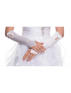 DeKlaire Bridal J010 Satin Gloves Satin Mid Length Fingerless Bridal(Satin White Gloves Ivory Gloves Satin Mid Length Fingerless Bridal)