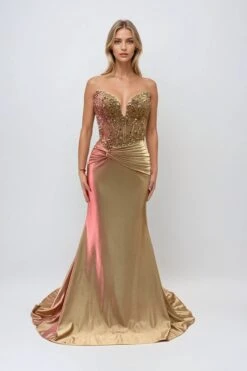 Juliet JT2534K Strapless Sweetheart Boned Corset Satin Prom Gown(Juliet Jt2534k Strapless Sweetheart Boned Corset Satin Prom Gown) -Discount Dress Shops jt2534k juliet gold