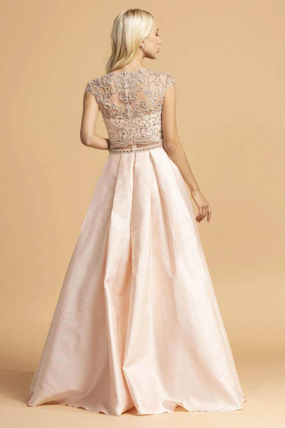 CLEARANCE - Aspeed L2157 Short Sleeved Long A-Line Dress Sheer Midriff (Size Large)(Clearance Aspeed L2157 Short Sleeved Long A Line Dress Sheer Midriff Size Large) 2 CLEARANCE - Aspeed L2157 Short Sleeved Long A-Line Dress Sheer Midriff (Size Large)(Clearance Aspeed L2157 Short Sleeved Long A Line Dress Sheer Midriff Size Large) - Image 2