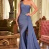 Ladivine PT004 Long Chic One Shoulder Stretch Satin Side Sash Gown(Ladivine Pt004 Long Chic One Shoulder Stretch Satin Side Sash Gown)