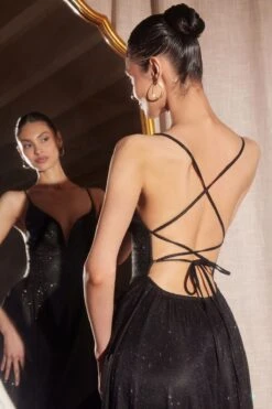 Ladivine Amoris T214 Sleeveless Spaghetti Strap A-Line Glitter Gown(Ladivine Amoris T214 Sleeveless Spaghetti Strap A Line Glitter Gown) -Discount Dress Shops t214 black 3