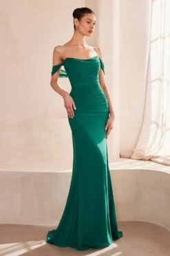 Ladivine Amoris T705 Off Shoulder Fitted Bridesmaid Gown(Ladivine Amoris T705 Off Shoulder Fitted Bridesmaid Gown) -Discount Dress Shops t705 emerald front