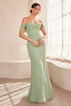 Ladivine Amoris T705 Off Shoulder Fitted Bridesmaid Gown(Ladivine Amoris T705 Off Shoulder Fitted Bridesmaid Gown) -Discount Dress Shops t705 sage front