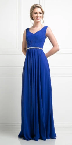 Cinderella Divine W0014 Long Gown Sleeveless Pleated Rhinestone Waist(Floor Length Aqua Gown Sleeveless Pleated Rhinestone Waist) -Discount Dress Shops w0014 12 3