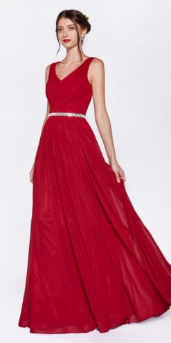 Cinderella Divine W0014 Long Gown Sleeveless Pleated Rhinestone Waist(Floor Length Aqua Gown Sleeveless Pleated Rhinestone Waist) -Discount Dress Shops w0014 3