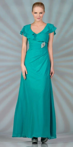 CLEARANCE - Cinderella Divine 1298 Long Dress Chiffon Short Sleeves(Modest Long Mother Of Bride Eggplant Dress Chiffon Short Sleeves)