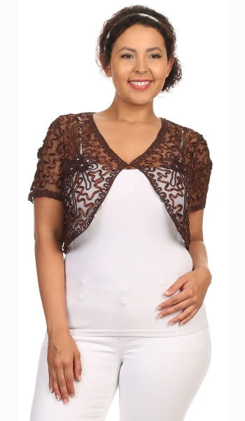 Lace Bolero Jacket Short Sleeve By COC TN167(White Lace Bolero Jacket Short Sleeve Wedding Bolero White Bridal) 3 Lace Bolero Jacket Short Sleeve By COC TN167(White Lace Bolero Jacket Short Sleeve Wedding Bolero White Bridal) - Image 3