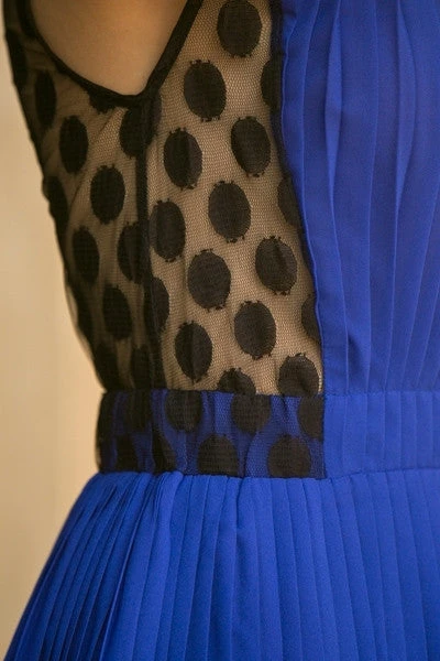 Royal Blue Lace Mesh Pleated Dress Short See Through Back Wide Strap(Royal Blue Lace Mesh Pleated Dress Short See Through Back Wide Strap) 5 Royal Blue Lace Mesh Pleated Dress Short See Through Back Wide Strap(Royal Blue Lace Mesh Pleated Dress Short See Through Back Wide Strap) - Image 5