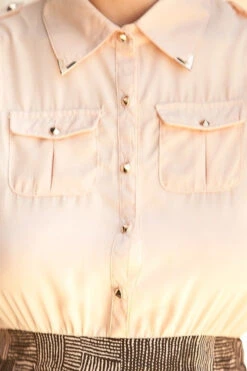 Collared Button Down Peach Top Print Bottom Dress Sleeveless Pockets(Collared Button Down Peach Top Print Bottom Dress Sleeveless Pockets) -Discount Dress Shops yhst 94935736666794 2454 281132225